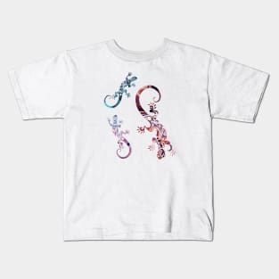 Three Ornate Geckos Colorful Lizard Illustration Kids T-Shirt